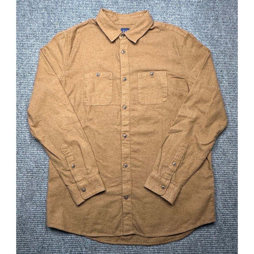 GAP Flannel Shirt Mens Large Brown Long Sleeve Cotton Twill